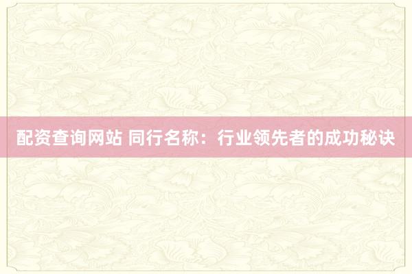 配资查询网站 同行名称：行业领先者的成功秘诀