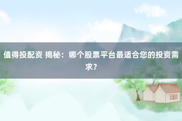 值得投配资 揭秘：哪个股票平台最适合您的投资需求？
