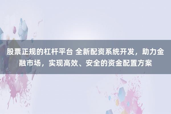 股票正规的杠杆平台 全新配资系统开发，助力金融市场，实现高效、安全的资金配置方案