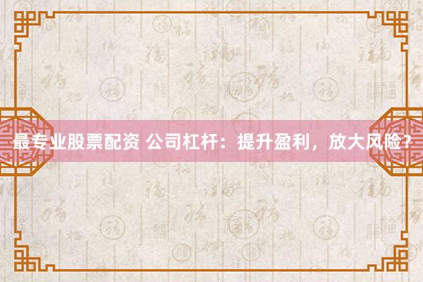 最专业股票配资 公司杠杆：提升盈利，放大风险？