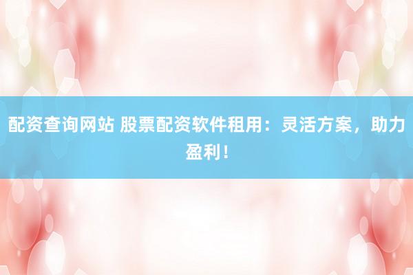 配资查询网站 股票配资软件租用：灵活方案，助力盈利！