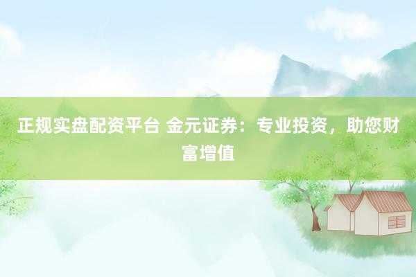 正规实盘配资平台 金元证券：专业投资，助您财富增值