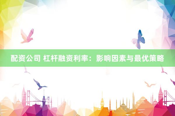 配资公司 杠杆融资利率：影响因素与最优策略