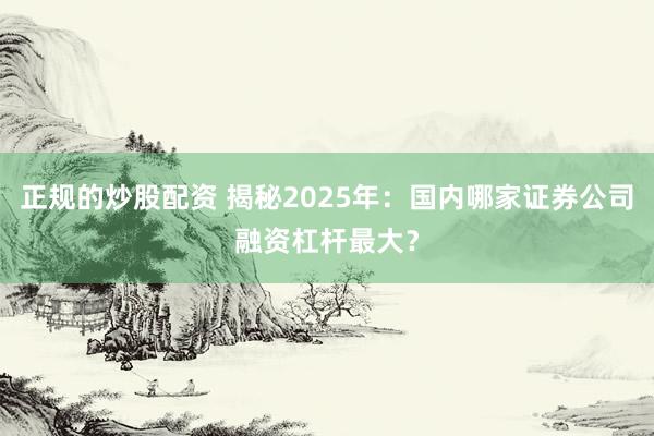 正规的炒股配资 揭秘2025年：国内哪家证券公司融资杠杆最大？