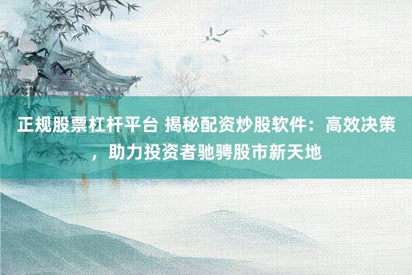 正规股票杠杆平台 揭秘配资炒股软件：高效决策，助力投资者驰骋股市新天地
