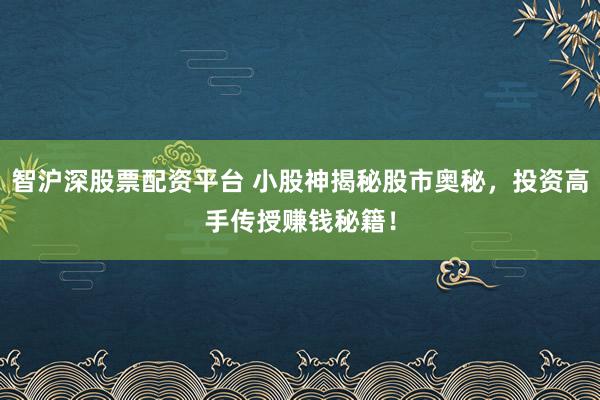 智沪深股票配资平台 小股神揭秘股市奥秘，投资高手传授赚钱秘籍！
