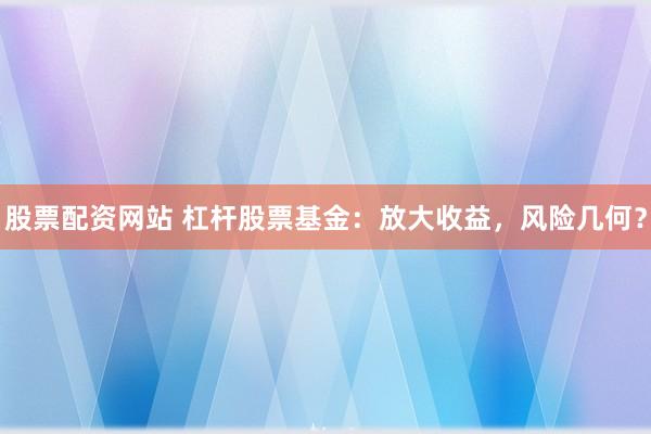 股票配资网站 杠杆股票基金:放大收益,风险几何?