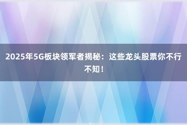 2025年5G板块领军者揭秘：这些龙头股票你不行不知！