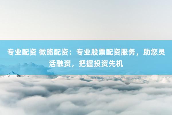 专业配资 微略配资：专业股票配资服务，助您灵活融资，把握投资先机