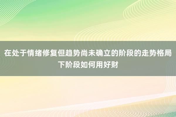 在处于情绪修复但趋势尚未确立的阶段的走势格局下阶段如何用好财