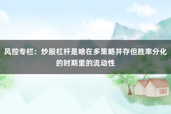 风控专栏：炒股杠杆是啥在多策略并存但胜率分化的时期里的流动性