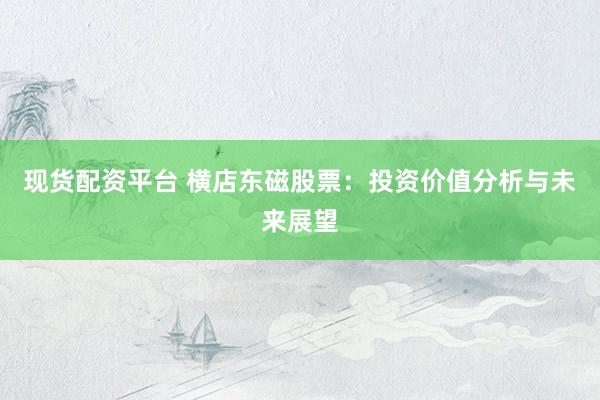 现货配资平台 横店东磁股票：投资价值分析与未来展望
